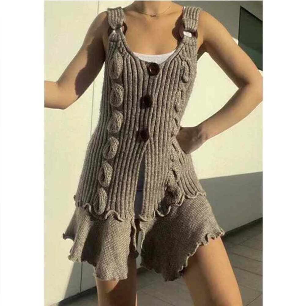 Vintage Brown Cable Knit Sweater Cardigan
